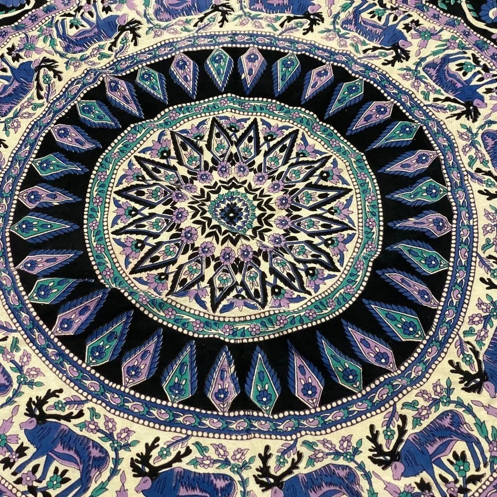 Elephant Mandala Bohemia Round Tapestry Tablecloth Cotton Elephant Moose Print